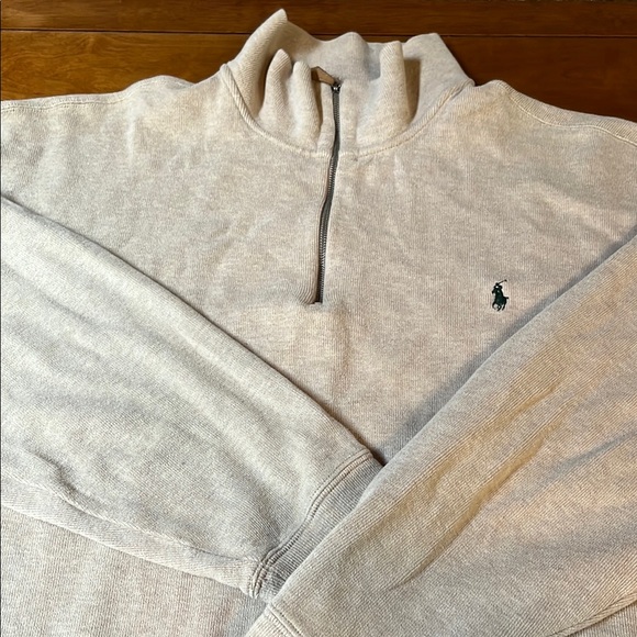 PoloRalph Lauren Quarter Zip Up Sweater 100% cotton Tan with Green Pony - Picture 1 of 5
